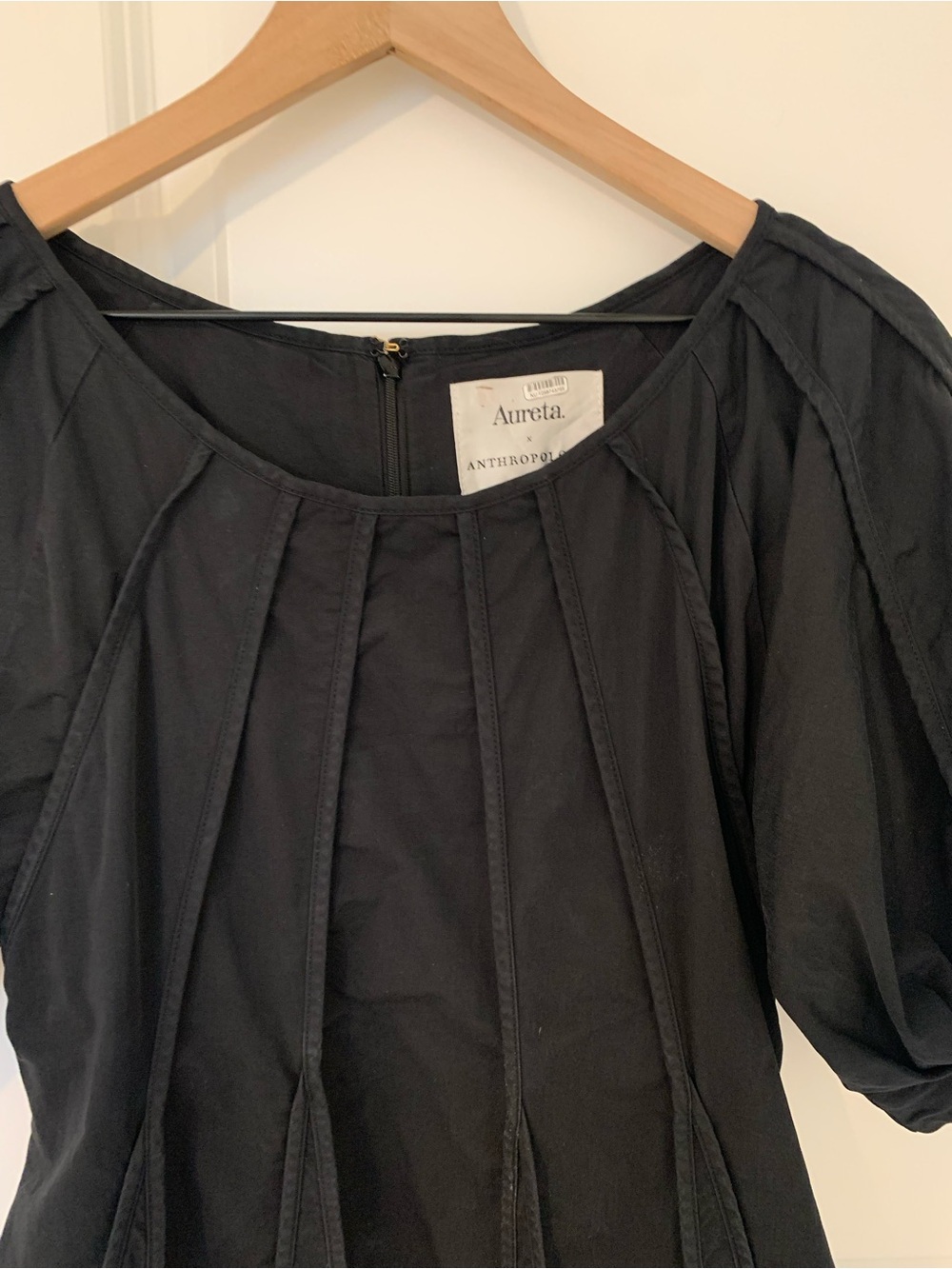 Anthropologie x Aureta Black Puff Sleeve Seamed A-Line Dress - Picture 8 of 12